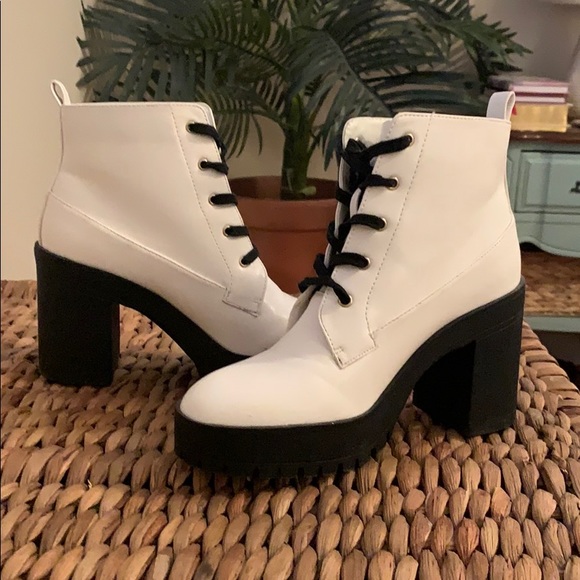 Forever 21 Shoes - *WORN 1X* F21 White Boots with Black Heels & Laces